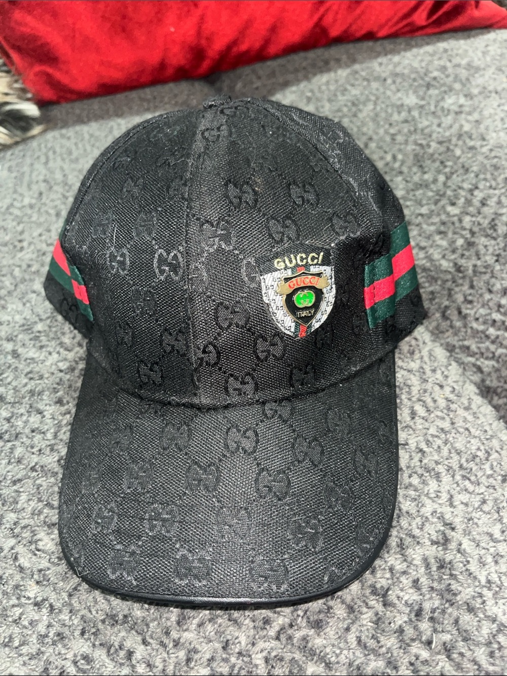 Black GG Monogram Cap with Green and Red Web Stripes
